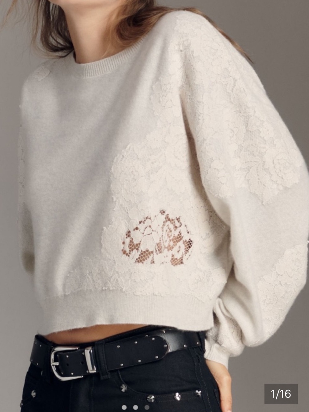 NWOT Anthropologie Pilcro Alani Cashmere Crewneck Pearl Lace